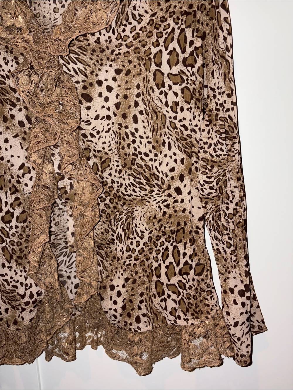 Fashion Bug Brown Leopard Ruffle-Front Blouse - Picture 3 of 4